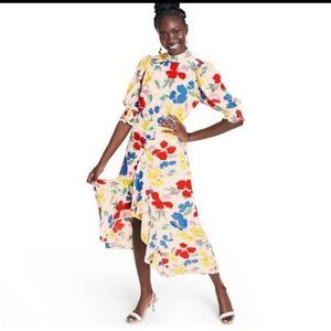 RIXO x Target White Floral Mock Neck Cascade Ruffle Maxi Dress